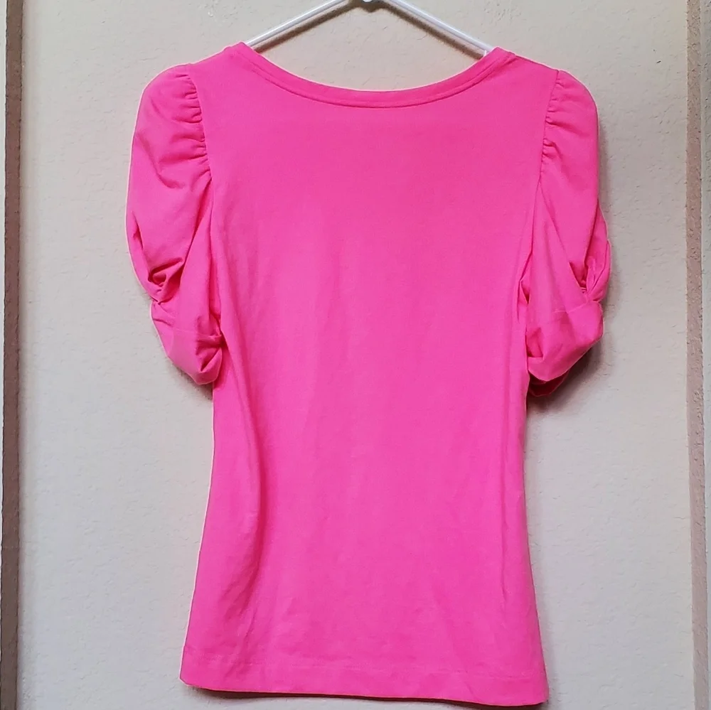 Lilly Pulitzer Bright Pink Blouse with Puff Sleeves.  Size Small